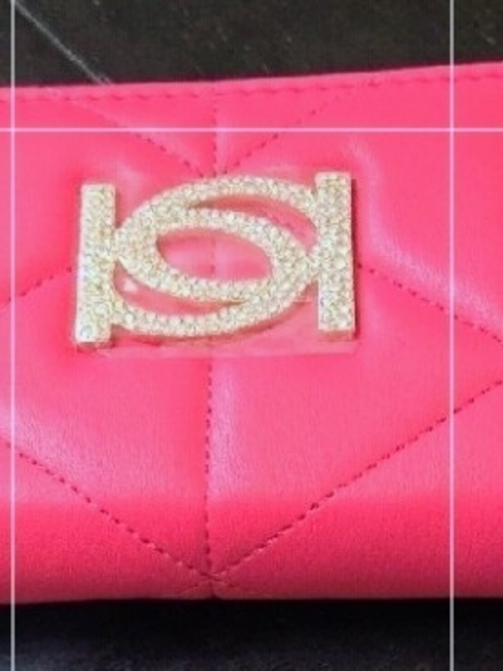bebe Quilted Hot Pink Clutch with Crystal Logo Plaque